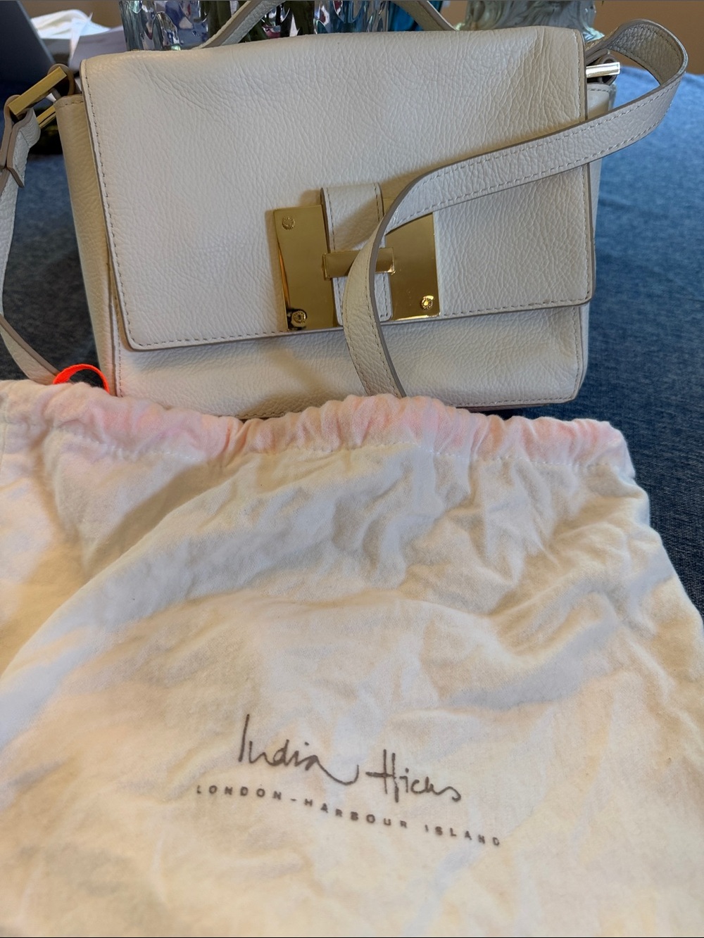 Crème  Leather India Hicks Top-Handle Crossbody Bag w/Gold Hardware & dust bag
